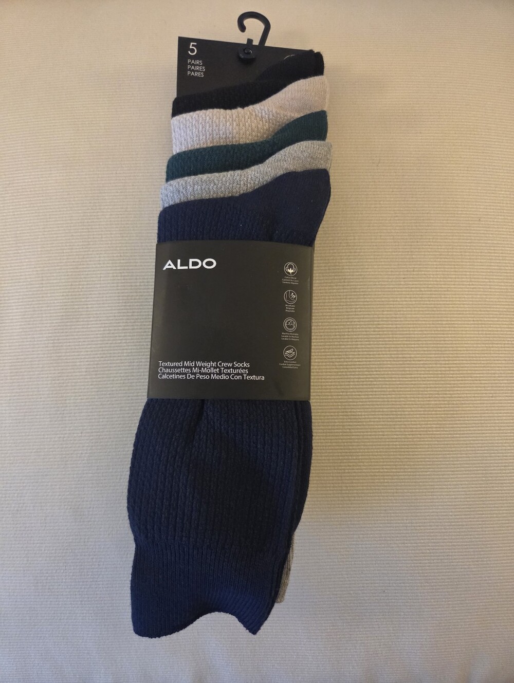 ALDO Men's 5-Pack Midweight Crew Socks - Navy, Gray, Green, Cream, Black